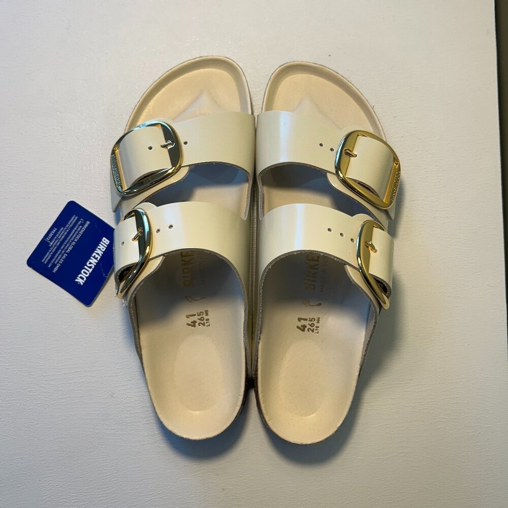 Birkenstock Arizona Big Buckle Natural Leather Patent Sandals - Picture 11 of 15